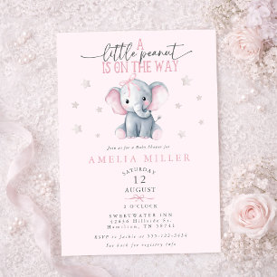 A Peanut on the Way Elephant Pink Baby Shower Invitation
