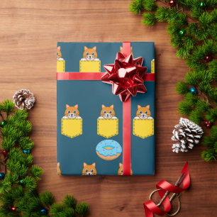 A Peeking Cat and a Blue Donut Wrapping Paper