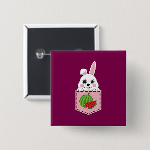 A Peeking White Bunny and a Watermelon Fruit Button