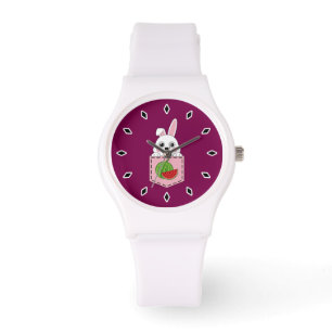 A Peeking White Bunny and a Watermelon Fruit Watch