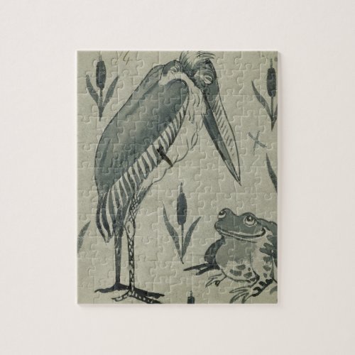 A Pelican and Frog in Conversation wc on paper Jigsaw Puzzle