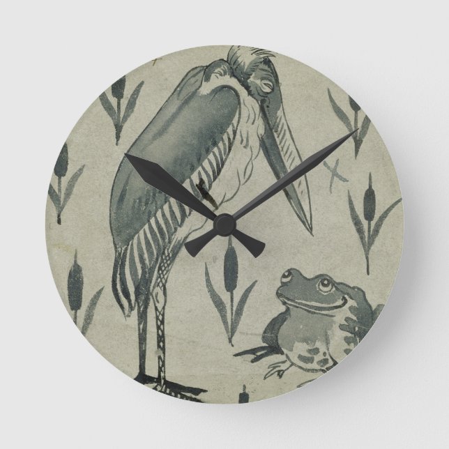 A Pelican and Frog in Conversation (w/c on paper) Round Clock (Front)