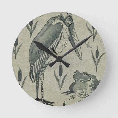 A Pelican and Frog in Conversation wc on paper Round Clock