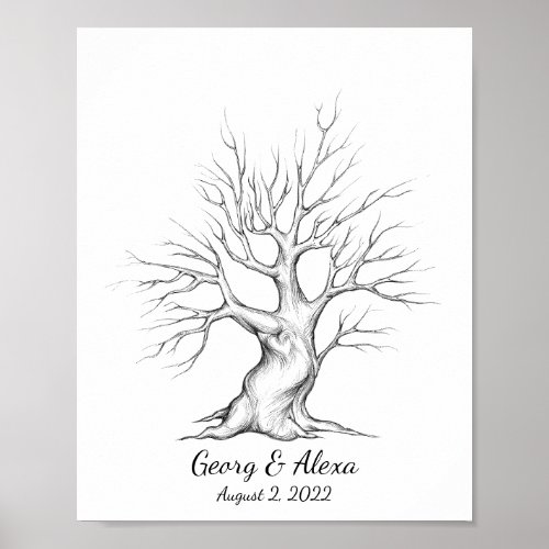 A Pencil Sketch Wedding Fingerprint Guestbook Tree