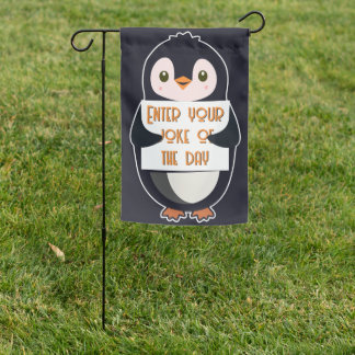 A penguin holding a sign with custom text