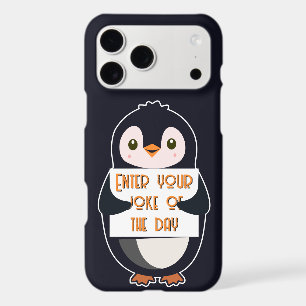 A penguin holding a sign with custom text iPhone 17 pro max case