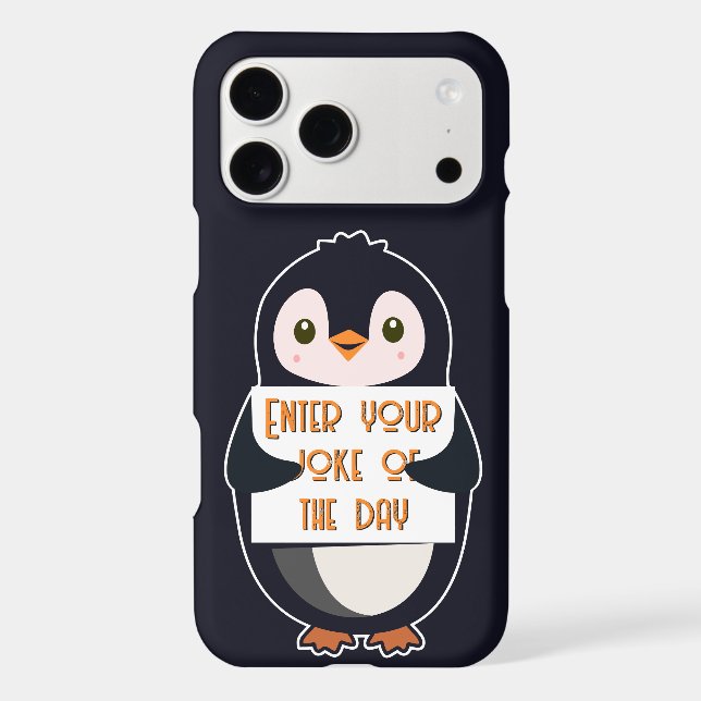 A penguin holding a sign with custom text iPhone case (Back)