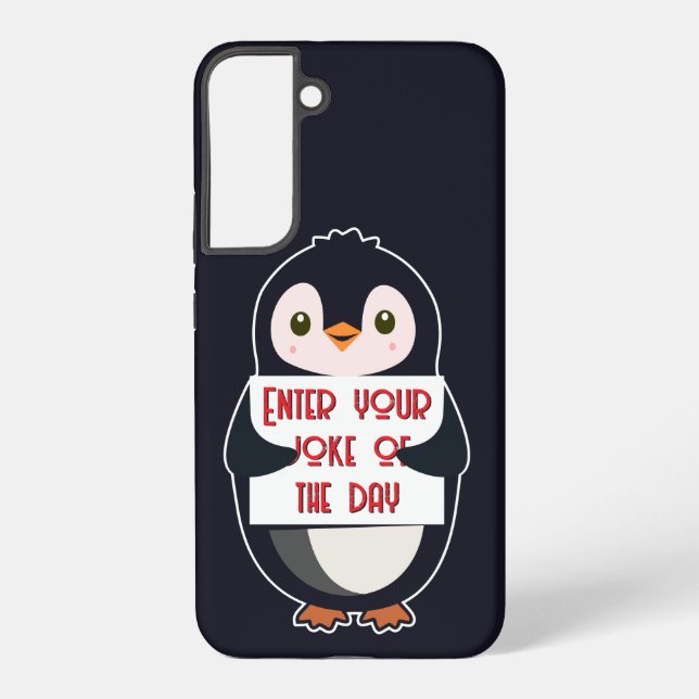 A penguin holding a sign with custom text samsung galaxy case (Back)