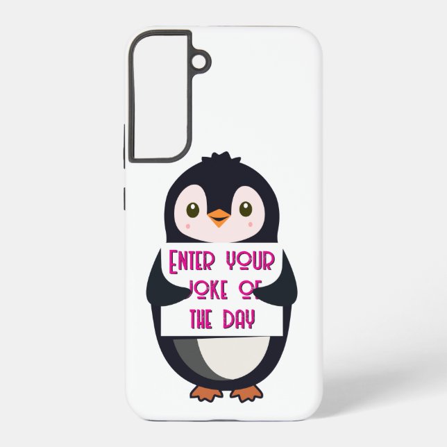 A penguin holding a sign with custom text samsung galaxy case (Back)