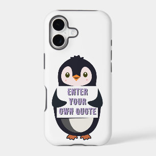A penguin holding a sign with customizable text th iPhone 17 case