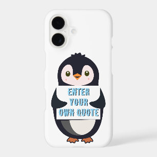 A penguin holding a sign with customizable text th iPhone 17 case