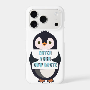 A penguin holding a sign with customizable text th iPhone 17 pro case