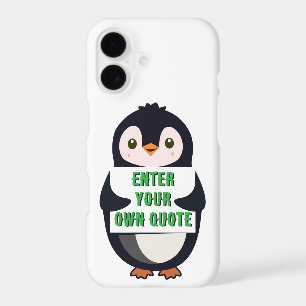 A penguin holding a sign with customizable text th iPhone 17 case