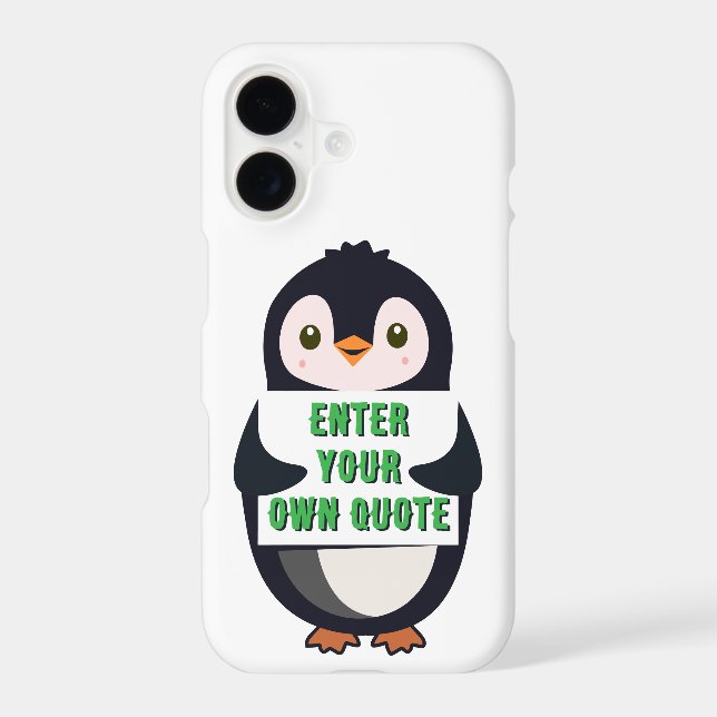A penguin holding a sign with customizable text th iPhone case (Back)