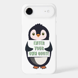 A penguin holding a sign with customizable text th iPhone 17 air case
