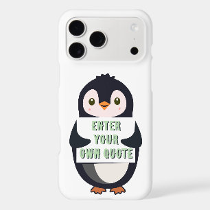 A penguin holding a sign with customizable text th iPhone 17 pro max case