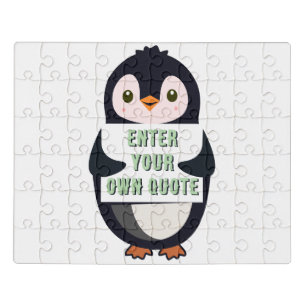 A penguin holding a sign with customizable text th jigsaw puzzle