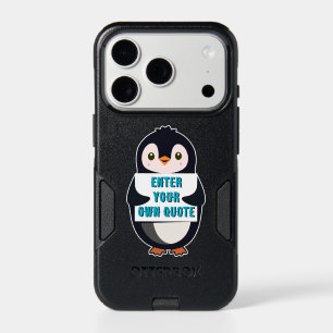 A penguin holding a sign with customizable text th iPhone 17 pro case