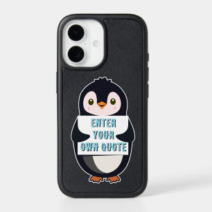 A penguin holding a sign with customizable text th iPhone 17 case