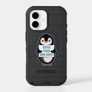 A penguin holding a sign with customizable text th iPhone 17 case