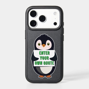 A penguin holding a sign with customizable text th iPhone 17 pro case
