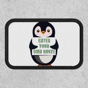 A penguin holding a sign with customizable text th patch