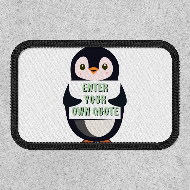 A penguin holding a sign with customizable text th patch (Front)