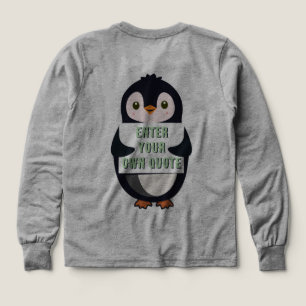 A penguin holding a sign with customizable text th Tri-Blend shirts