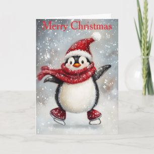 A Penguin Ice Skating Holiday Card