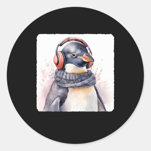 A Penguin Wearing A Scarf And Earmuffs Winter Cold Classic Round Sticker