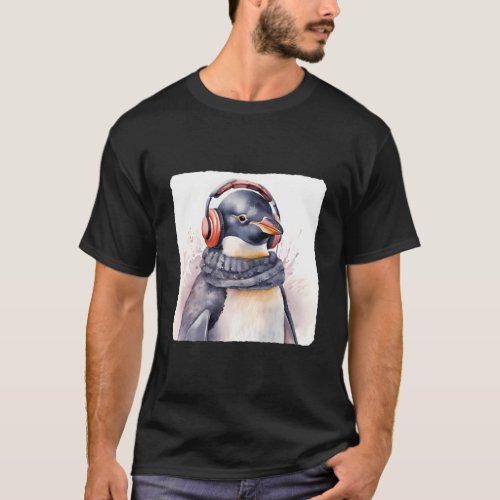 A Penguin Wearing A Scarf And Earmuffs Winter Cold T_Shirt