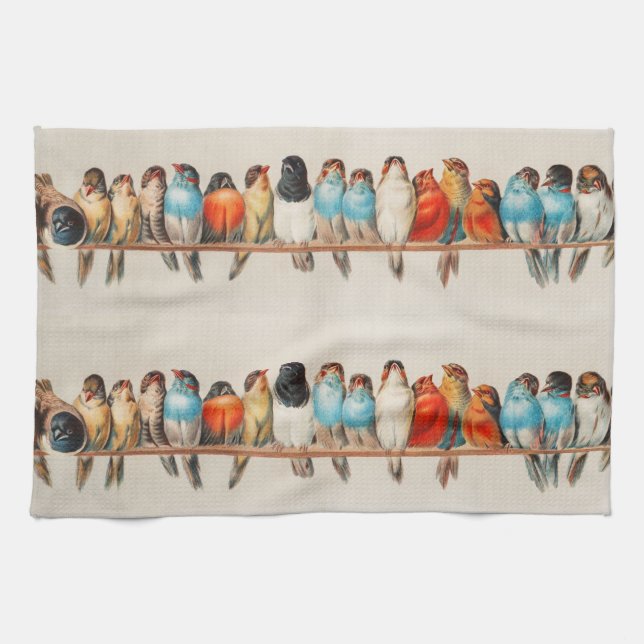 A Perch of Birds, 1880 by Hector Giacomelli Kitchen Towel (Horizontal)