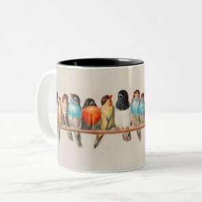 A Perch of Birds, 1880 by Hector Giacomelli Two-Tone Coffee Mug