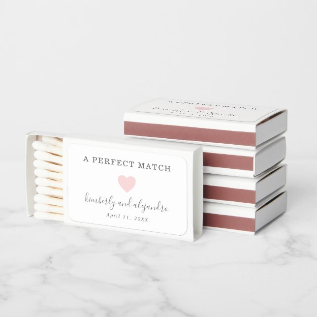 A Perfect Match Cute Pink Heart Wedding Matchboxes (Stacked)