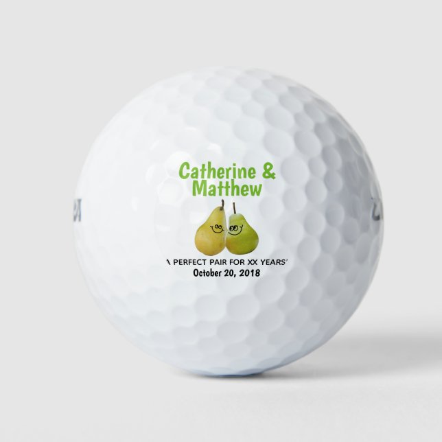 A Perfect Pair Cartoon Pear Anniversary Favor Golf Balls (Front)