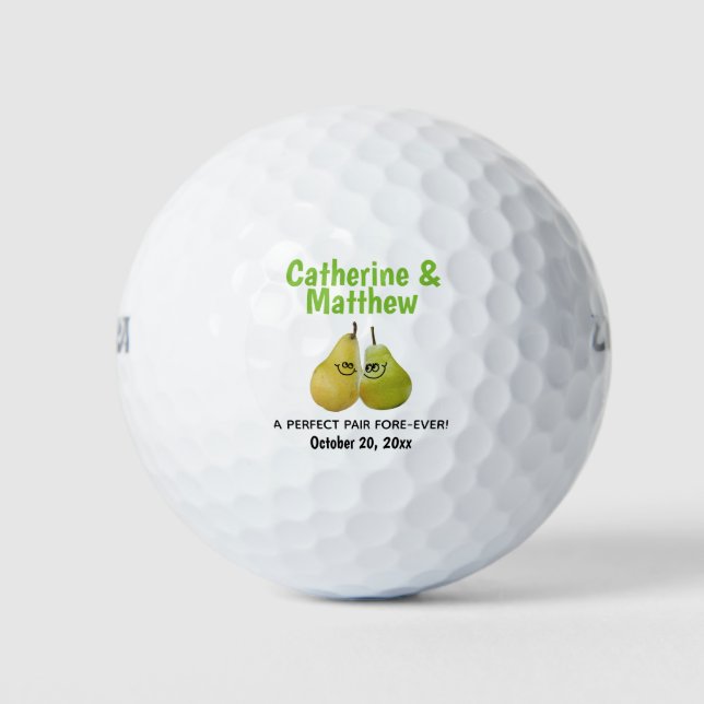 A Perfect Pair Cartoon Pear Wedding Favor Golf Balls (Front)