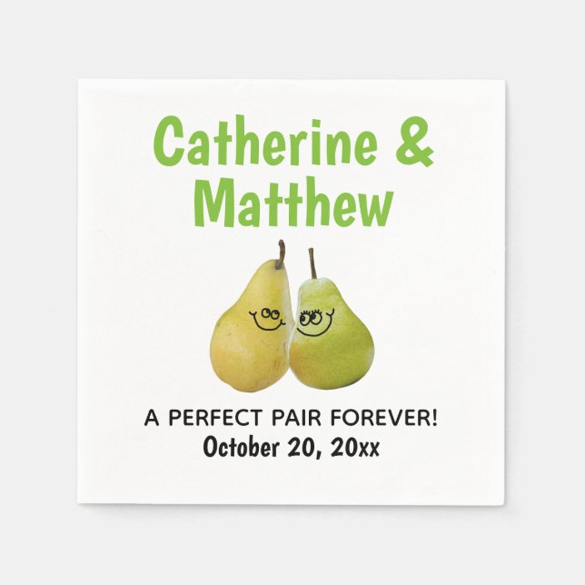 A Perfect Pair Cartoon Pear Wedding Napkins (Front)