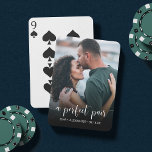 A Perfect Pair | Engagement Photo or Wedding Favor Poker Cards<br><div class="desc">Create an unforgettable custom wedding favor for your guests with these personalized playing cards,  featuring your favorite snapshot or engagement photo in full bleed. "A Perfect Pair" is overlaid in white calligraphy script lettering on a black gradient element to provide contrast with your photo. Personalize with your names beneath.</div>