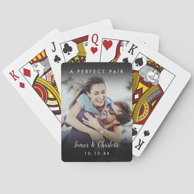 A Perfect Pair Name Date Couple Photo Poker Cards (Back)