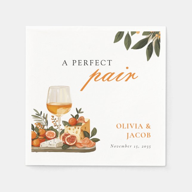 A Perfect Pair Wine & Cheese Engagement Party Napkins (Front)
