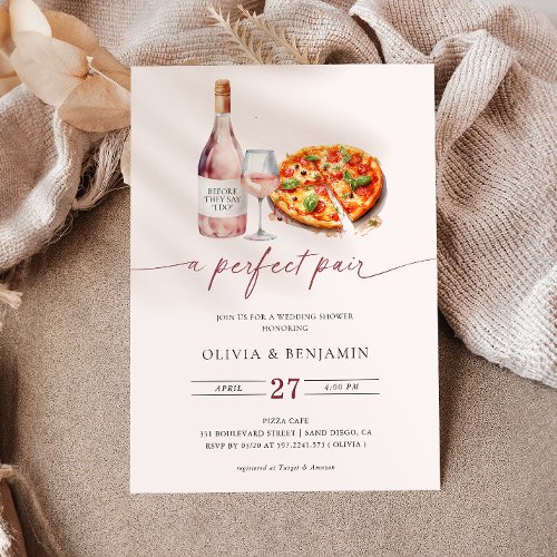 A Perfect Pair Wine  Pizza Wedding Shower  Invitation