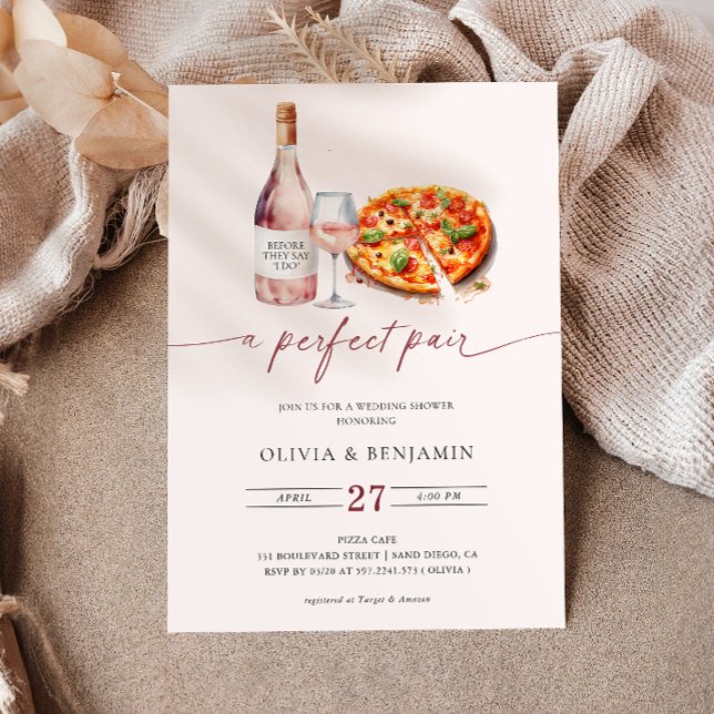 A Perfect Pair Wine | Pizza Wedding Shower  Invitation (Creator Uploaded)