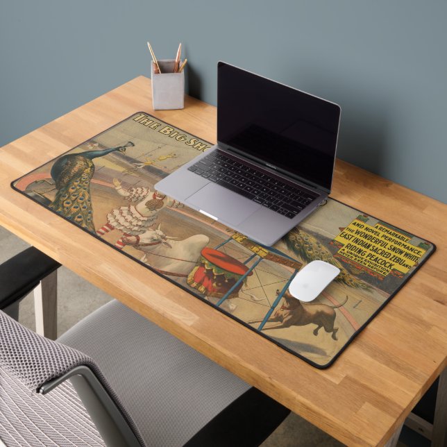 A Performing Zebu And Peacock With Clown Trainer Desk Mat (Office 2)
