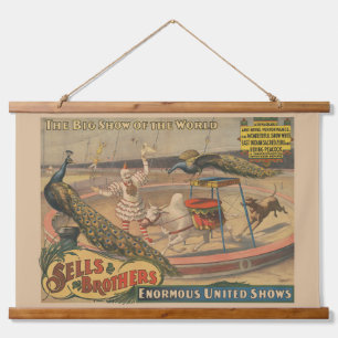 A Performing Zebu And Peacock With Clown Trainer Hanging Tapestry