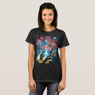a person holding a phone with the word sale on it T-Shirt