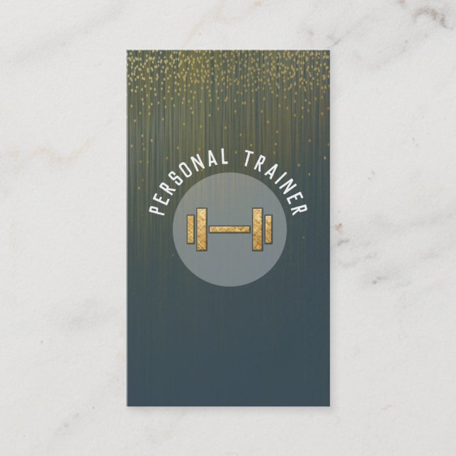 A personal trainer gold dumbbell on glitter business card (Front)