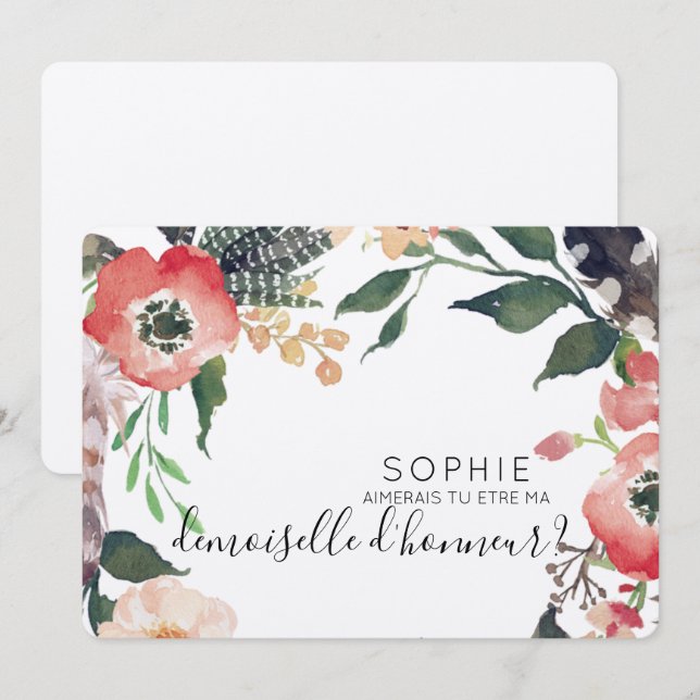 a personaliser invitation de demoiselle d'honneur (Front/Back)