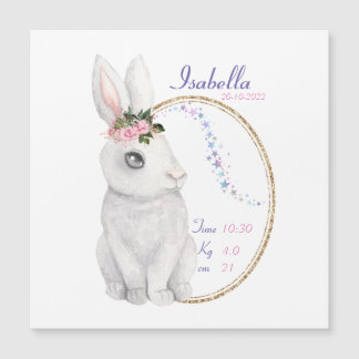 A personalize birth announcement magnetic card