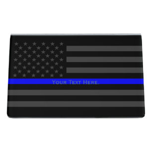 A Personalized American Thin Blue Line Decor Desk Business Card Holder