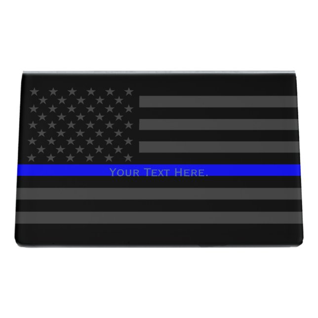 A Personalized American Thin Blue Line Decor Desk Business Card Holder (Back)